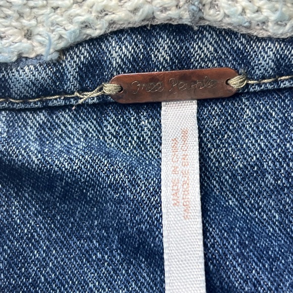 Free People Blue Denim Jacket with Gray Knit Accents - Picture 3 of 10